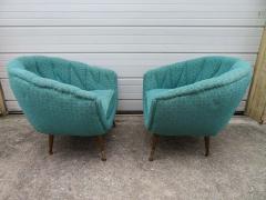 Unusual Pair Henry Glass Style Barrel Back Tub Lounge Chairs Mid Century - 1507396