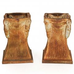 Unusual Pair of Art Deco Cast Iron Garden Pedestals for Statuary or Planters - 4500429