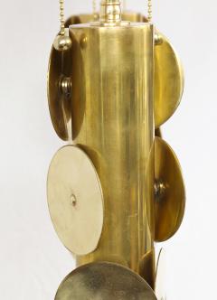 Unusual Pair of Brass Lamps with Applied Circular Brass Discs - 1156004