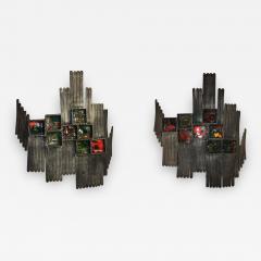 Unusual Pair of Italian Brutalist Iron and Geometric Resign Design Sconces - 432318