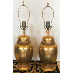 Unusual Pair of Regency Style Designer Gilt Bronze Urn Lamps W Gilt Wood Details - 1721944