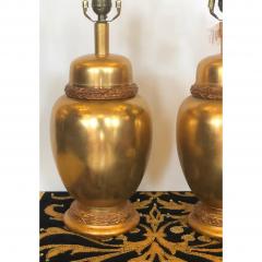 Unusual Pair of Regency Style Designer Gilt Bronze Urn Lamps W Gilt Wood Details - 1721946