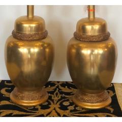 Unusual Pair of Regency Style Designer Gilt Bronze Urn Lamps W Gilt Wood Details - 1721947