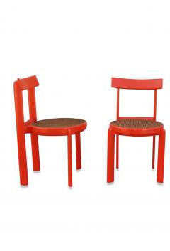 Unusual Set of two Caning and Orange Lacquer Chairs France 1970s - 1236813