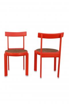 Unusual Set of two Caning and Orange Lacquer Chairs France 1970s - 1236814