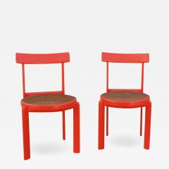 Unusual Set of two Caning and Orange Lacquer Chairs France 1970s - 1237361