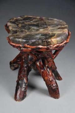 Unusual late 19thc Chinese rootwood table or stand with quartz top - 4806214