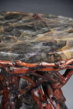 Unusual late 19thc Chinese rootwood table or stand with quartz top - 4806217