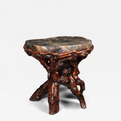 Unusual late 19thc Chinese rootwood table or stand with quartz top - 4811097