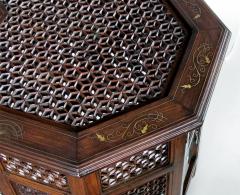 Unusually long Anglo Indian octagonal side traveling table with brass inlay - 1197834