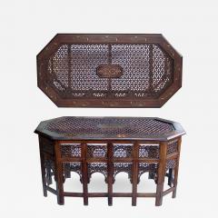Unusually long Anglo Indian octagonal side traveling table with brass inlay - 1197932
