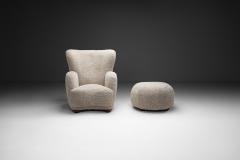 Upholstered Danish Modern Armchair with Footstool Denmark ca 1950s - 4505866