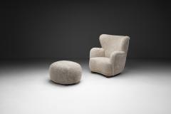 Upholstered Danish Modern Armchair with Footstool Denmark ca 1950s - 4514241