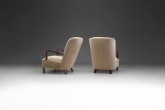 Upholstered Lounge Chairs with Sculptural Arms Europe ca 1940s - 3090196