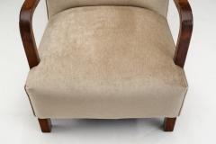 Upholstered Lounge Chairs with Sculptural Arms Europe ca 1940s - 3090202