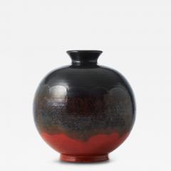 Upsala Ekeby Large Vase Gunmetal Luster and Orange Glazes by Upsala Ekeby - 3603310
