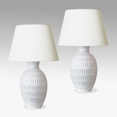 Upsala Ekeby Pair of Large Lamps with Gouged Pattern by Anna Lisa Thomson - 2922993