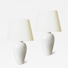 Upsala Ekeby Pair of Monumental Table Lamps in Gloss White Glaze by Greta Runeborg for Ekeby - 3612901