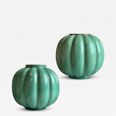 Upsala Ekeby Pair of Swedish Modern Lobed Vases in Celadon by Upsala Ekeby - 3430300