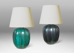 Upsala Ekeby Pair of Table Lamps in Copper Oxide Glaze by Upsala Ekeby - 3709572