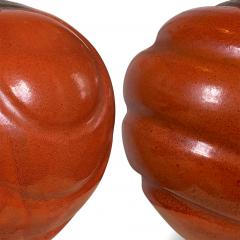 Upsala Ekeby Spectacular Pair of Large Persimmon Orange Vases by Upsala Ekeby - 2927375