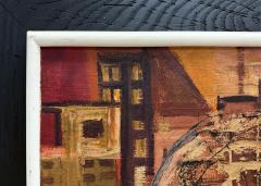 Urban Mid century Modernism Abstract Cubist Cityscape Painting Oil on Canvas - 4507453