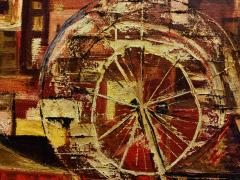 Urban Mid century Modernism Abstract Cubist Cityscape Painting Oil on Canvas - 4507458