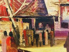 Urban Mid century Modernism Abstract Cubist Cityscape Painting Oil on Canvas - 4507467