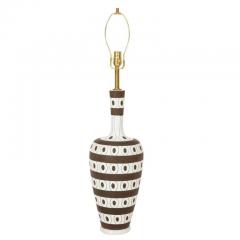 Urbano Zaccagnini Zaccagnini Lamp Ceramic Stripes Dots White Brown Signed - 2833701