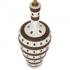 Urbano Zaccagnini Zaccagnini Lamp Ceramic Stripes Dots White Brown Signed - 2833702