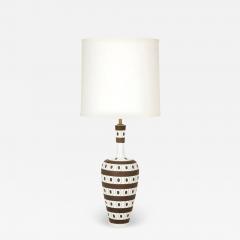 Urbano Zaccagnini Zaccagnini Lamp Ceramic Stripes Dots White Brown Signed - 2839783