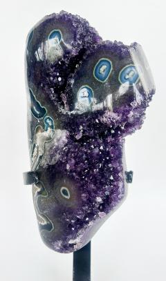 Uruguayan Amethyst Agate Eyes Geode Weighs 18 lbs on Custom Made Stand - 4222540