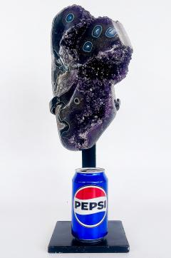 Uruguayan Amethyst Agate Eyes Geode Weighs 18 lbs on Custom Made Stand - 4222542