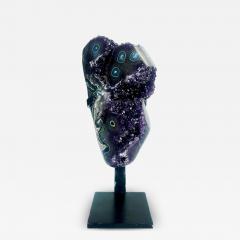 Uruguayan Amethyst Agate Eyes Geode Weighs 18 lbs on Custom Made Stand - 4225676