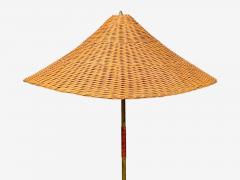 V Soini Oy Rare Floor Lamp Brass Leather Rattan Finland 1950s - 4750476