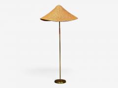 V Soini Oy Rare Floor Lamp Brass Leather Rattan Finland 1950s - 4750483