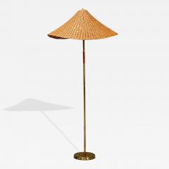 V Soini Oy Rare Floor Lamp Brass Leather Rattan Finland 1950s - 4751525