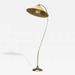 V Soini Oy Rare Floor Lamp Brass Leather Rattan Finland 1950s - 4753266