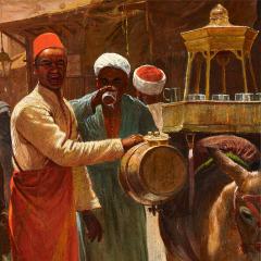 V Voill Orientalist oil painting of Cairo street and drinks salesman by Voill - 3282131