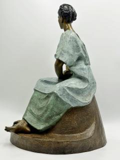 V ctor Guti rrez Monumental Mexican Bronze Seated Woman Sculpture 1989 - 4711873