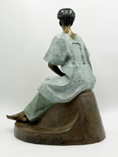 V ctor Guti rrez Monumental Mexican Bronze Seated Woman Sculpture 1989 - 4711874