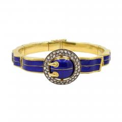 VICTORIAN BLUE ENAMEL AND 18K GOLD BUCKLE BANGLE WITH ROSE CUT DIAMONDS - 2624775