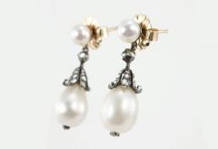 VICTORIAN NATURAL PEARL AND DIAMOND DANGLE EARRINGS - 2749319