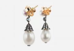 VICTORIAN NATURAL PEARL AND DIAMOND DANGLE EARRINGS - 2749323