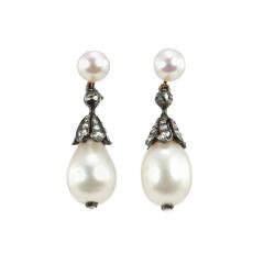 VICTORIAN NATURAL PEARL AND DIAMOND DANGLE EARRINGS - 2749854