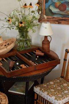 VINTAGE BAMBOO CHAIR WITH LEATHER ACCENTS - 2426410