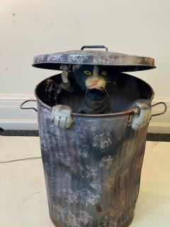 VINTAGE BLACK AND WHITE CAT IN TRASH CAN AUTOMATON - 1756735