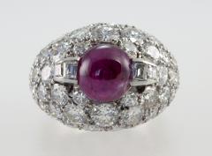 VINTAGE DIAMOND CLUSTER AND RUBY DOME PLATINUM RING - 2783410