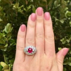 VINTAGE DIAMOND CLUSTER AND RUBY DOME PLATINUM RING - 2783415