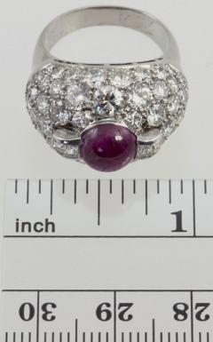 VINTAGE DIAMOND CLUSTER AND RUBY DOME PLATINUM RING - 2783419